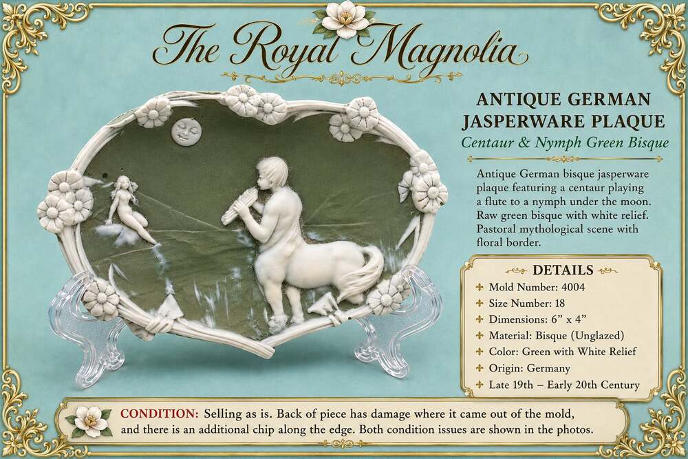 Antique German Jasperware Plaque Centaur & Nymph Green Bisque